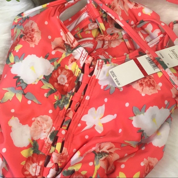 LAUNDRY BY DESIGN one piece Bright Coral Lace Up Swimsuit XS - Picture 9 of 16